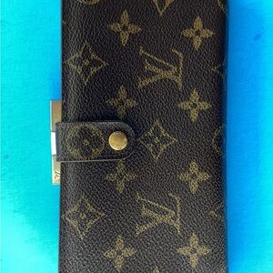 Vintage Louis Vuitton Signature Long Brown Wallet with Kiss Snap Closure
